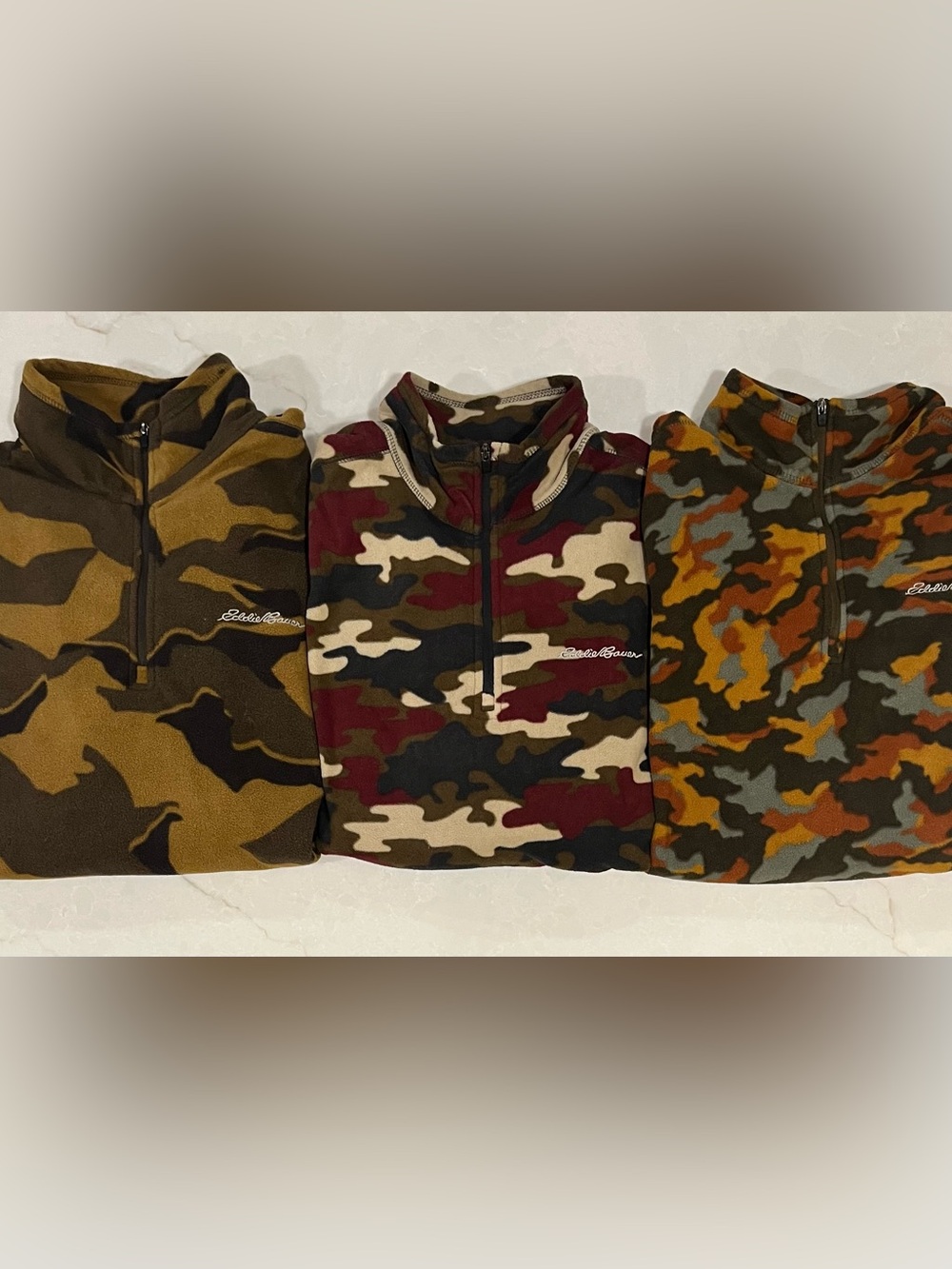[LOT OF 3] Eddie Bauer Men’s Camo Fleece Quarter Zip Pullovers - Size TL